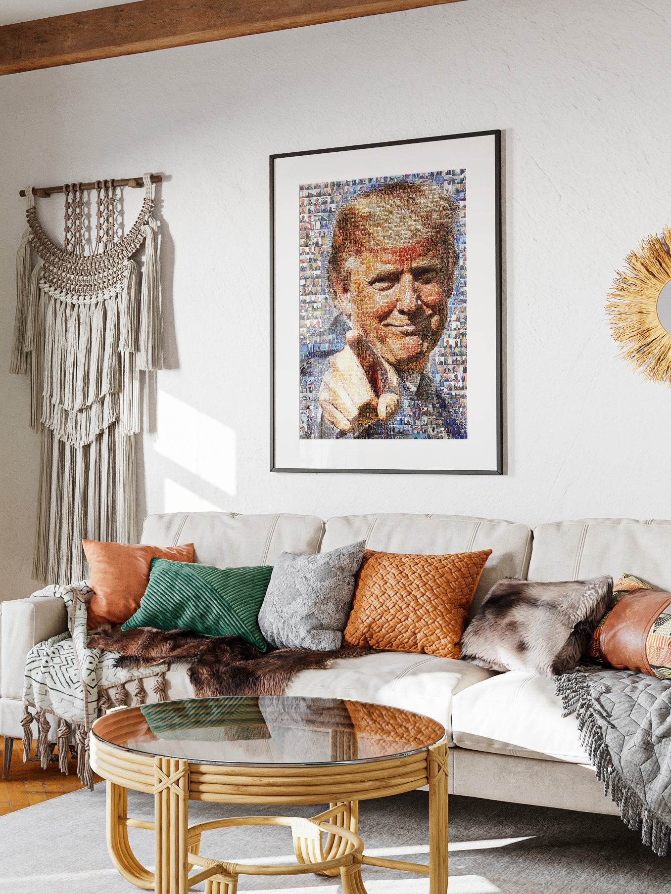 Donald Trump Smiling Portrait – Mosaic Made from Iconic Moments - AtelierMosaics
