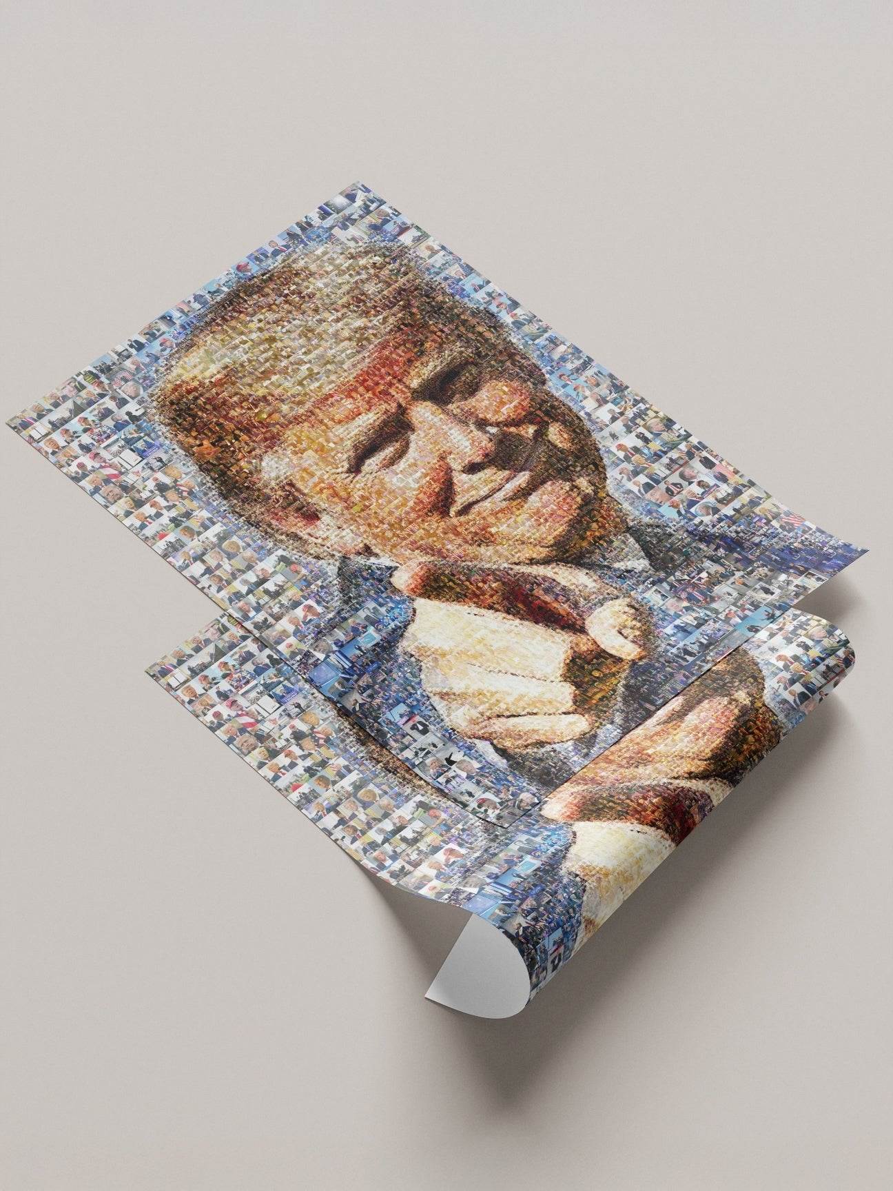 Donald Trump Smiling Portrait – Mosaic Made from Iconic Moments - AtelierMosaics