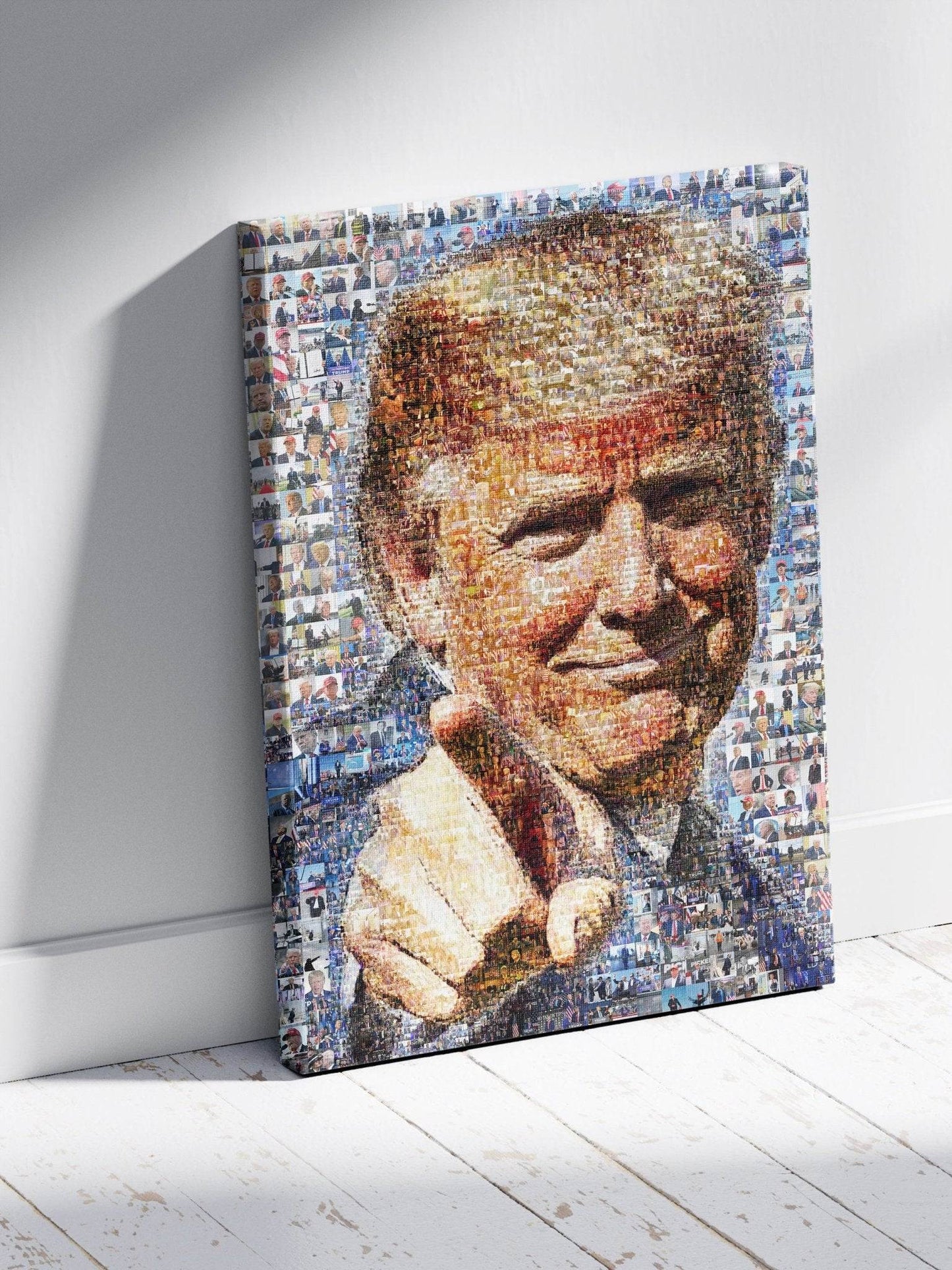 Donald Trump Smiling Portrait – Mosaic Made from Iconic Moments - AtelierMosaics