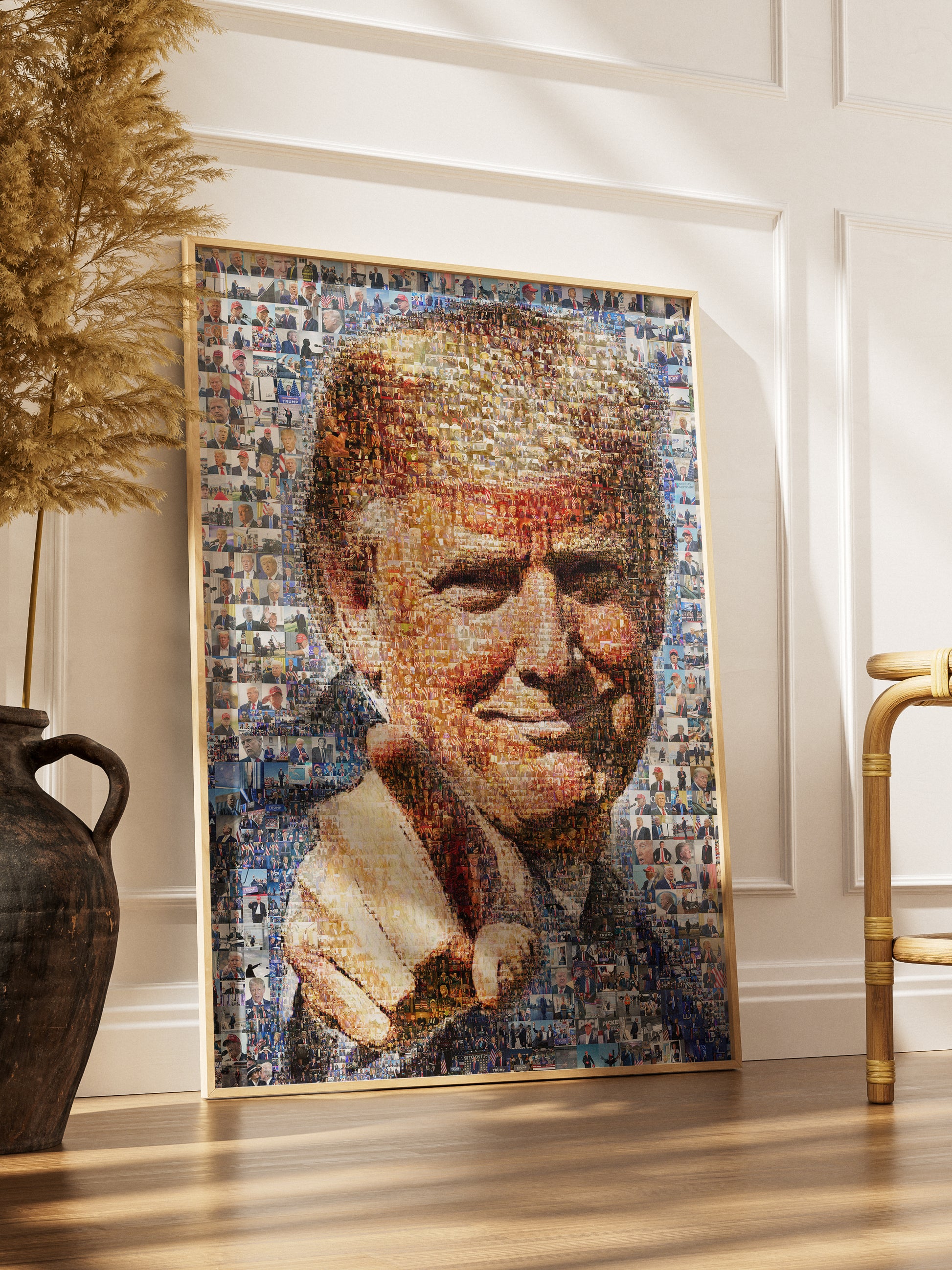 Donald Trump Smiling Portrait – Mosaic Made from Iconic Moments AtelierMosaics