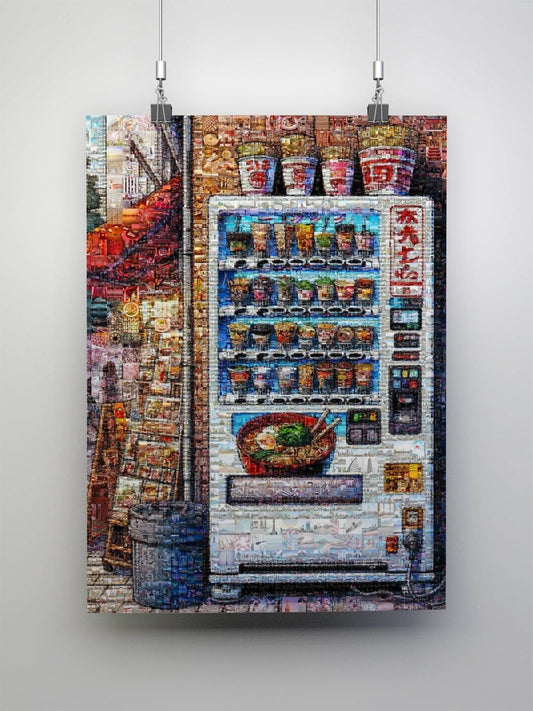 Tokyo ramen machine Japanese mosaic art print - Japanese food culture canvas decor