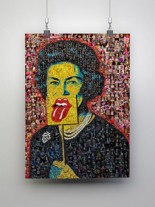 Unique Mosaic Artwork of Elizabeth II - Bold Pop Art Style Queen Portrait