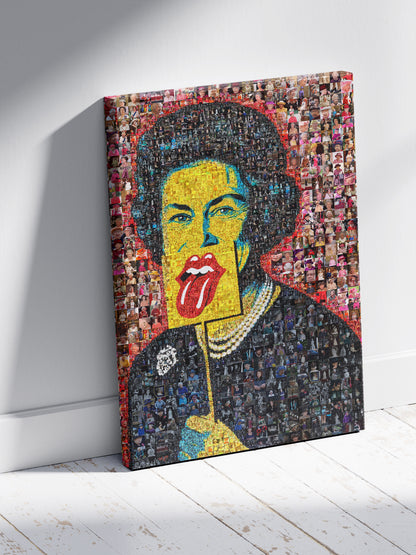 Unique Mosaic Artwork of Elizabeth II - Bold Pop Art Style Queen Portrait