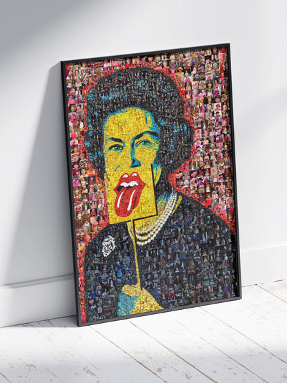 Unique Mosaic Artwork of Elizabeth II - Bold Pop Art Style Queen Portrait