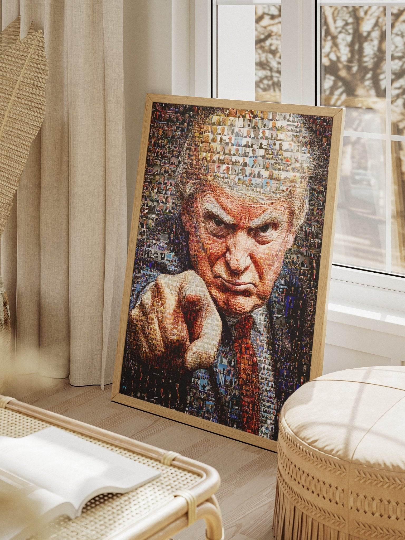 Donald Trump Pointing Portrait – Mosaic of Leadership and Determination - AtelierMosaics