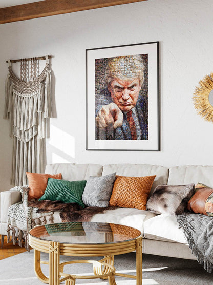 Donald Trump Pointing Portrait – Mosaic of Leadership and Determination - AtelierMosaics