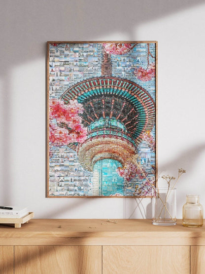 Tokyo Mosaic Art — Skytree with Cherry Blossoms in Spring - AtelierMosaics