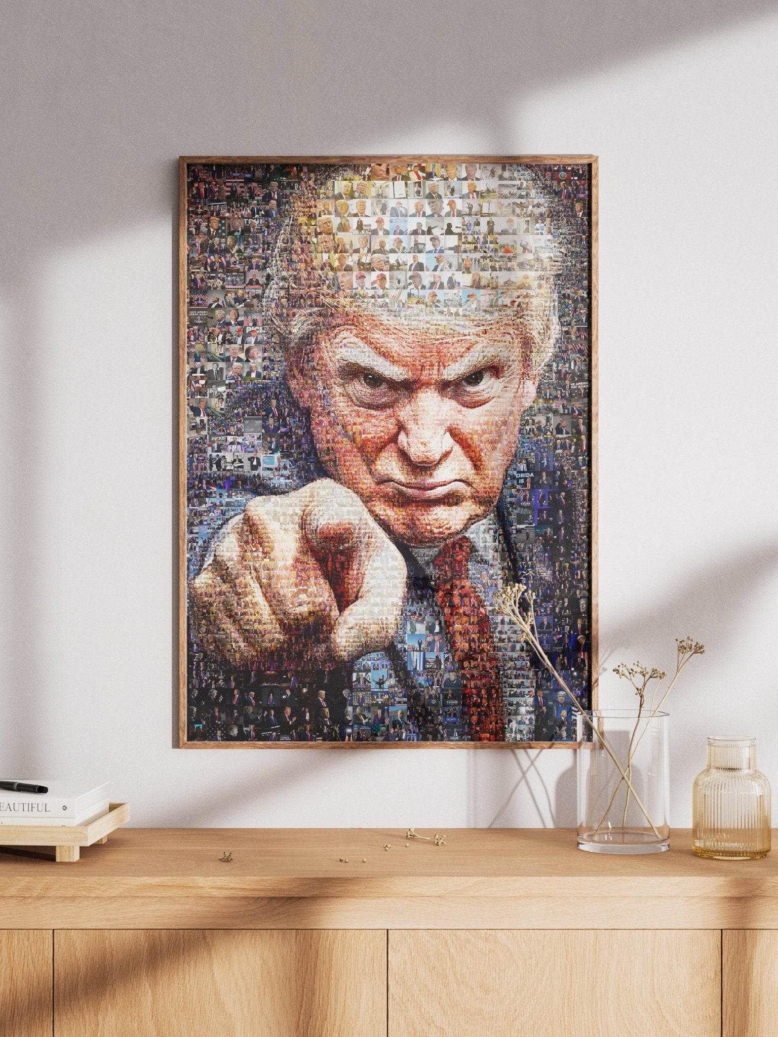 Donald Trump Pointing Portrait – Mosaic of Leadership and Determination - AtelierMosaics