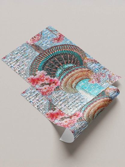 Tokyo Mosaic Art — Skytree with Cherry Blossoms in Spring - AtelierMosaics