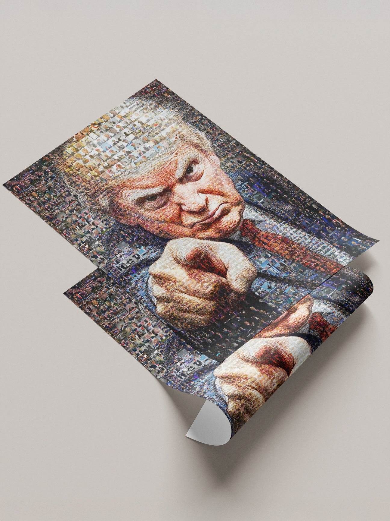 Donald Trump Pointing Portrait – Mosaic of Leadership and Determination - AtelierMosaics