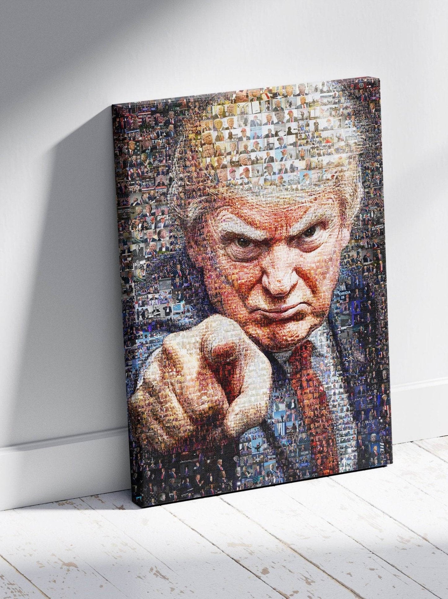 Donald Trump Pointing Portrait – Mosaic of Leadership and Determination - AtelierMosaics