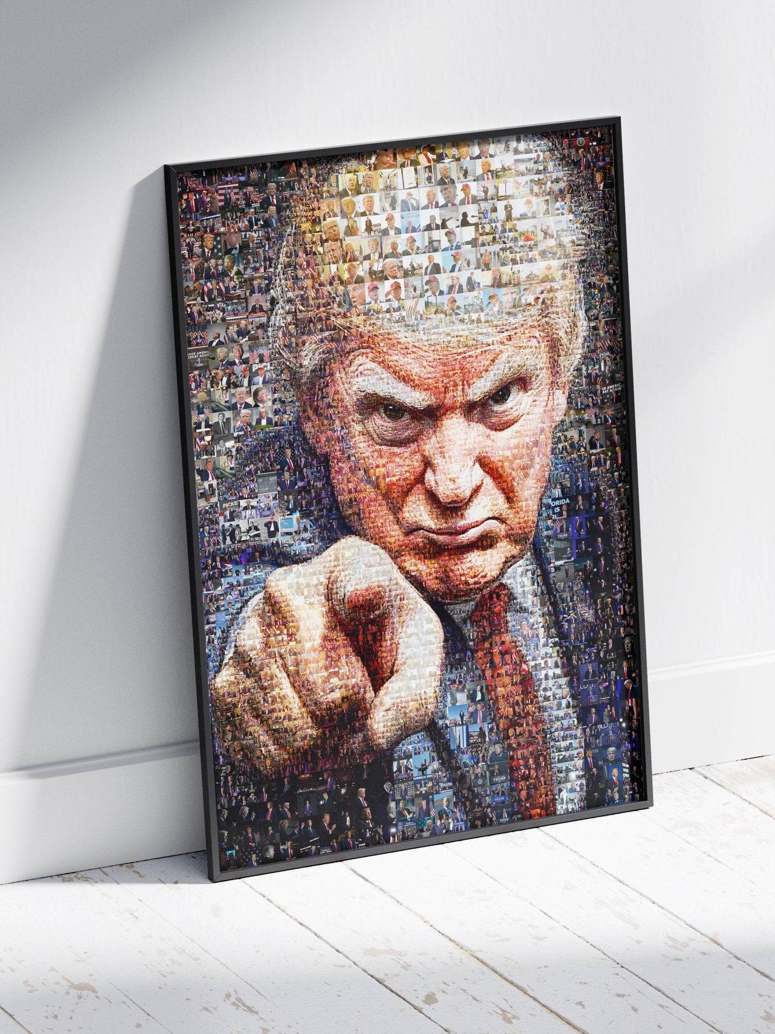 Donald Trump Pointing Portrait – Mosaic of Leadership and Determination - AtelierMosaics