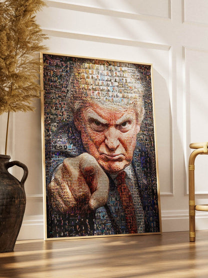Donald Trump Pointing Portrait – Mosaic of Leadership and Determination - AtelierMosaics