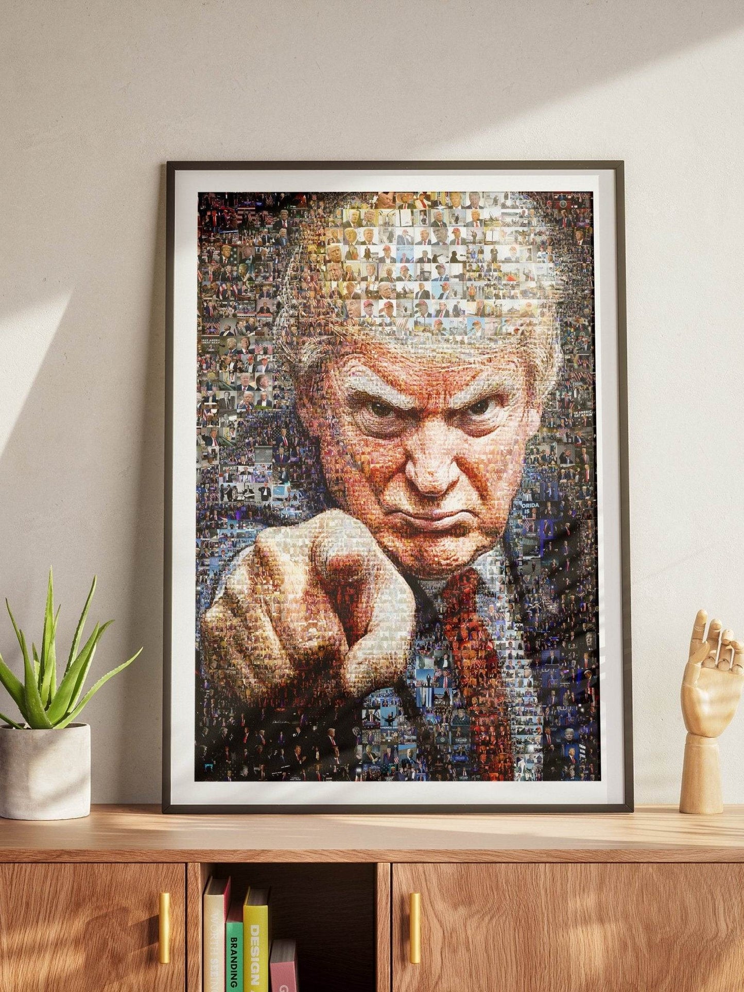 Donald Trump Pointing Portrait – Mosaic of Leadership and Determination - AtelierMosaics