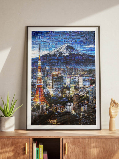Tokyo Skyline & Mount Fuji – Japanese Mosaic Wall Art - AtelierMosaics