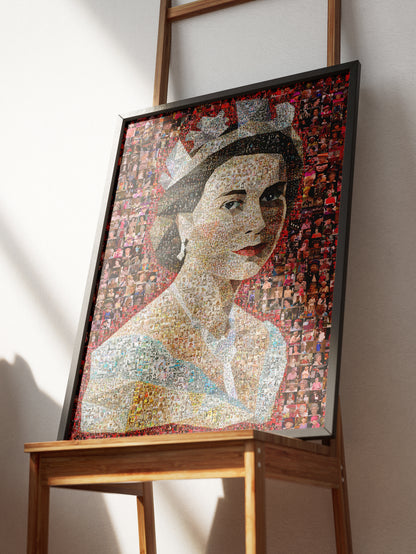 Unique Mosaic Artwork of Queen Elizabeth II with David Bowie Inspired Design - Perfect for Home Decor