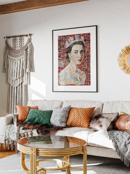 Unique Mosaic Artwork of Queen Elizabeth II with David Bowie Inspired Design - Perfect for Home Decor