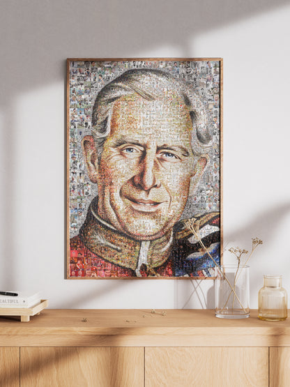 Stunning Mosaic Artwork of King Charles III - Elegant British Royal Portrait