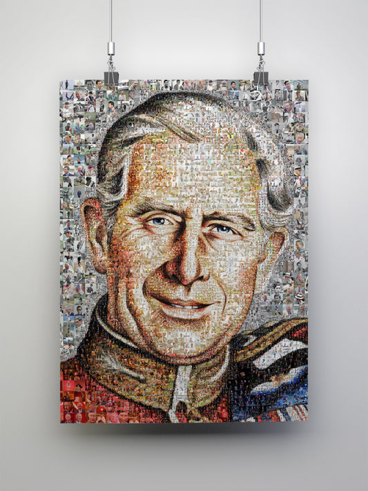 Stunning Mosaic Artwork of King Charles III - Elegant British Royal Portrait