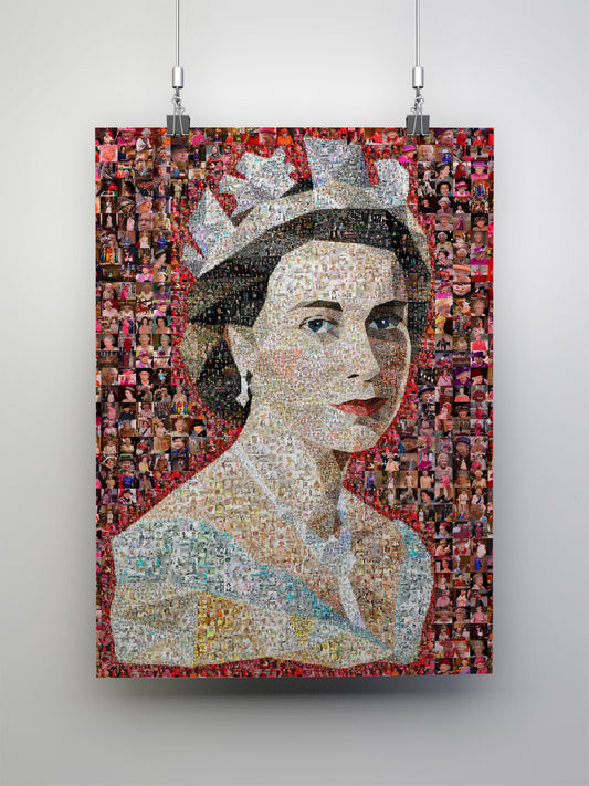 Unique Mosaic Artwork of Queen Elizabeth II with David Bowie Inspired Design - Perfect for Home Decor