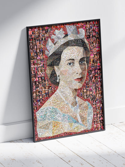 Unique Mosaic Artwork of Queen Elizabeth II with David Bowie Inspired Design - Perfect for Home Decor
