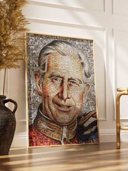 Stunning Mosaic Artwork of King Charles III - Elegant British Royal Portrait