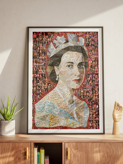 Unique Mosaic Artwork of Queen Elizabeth II with David Bowie Inspired Design - Perfect for Home Decor