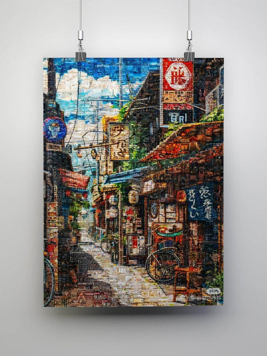 Tokyo backstreet Japanese mosaic art - Japanese urban canvas wall decor
