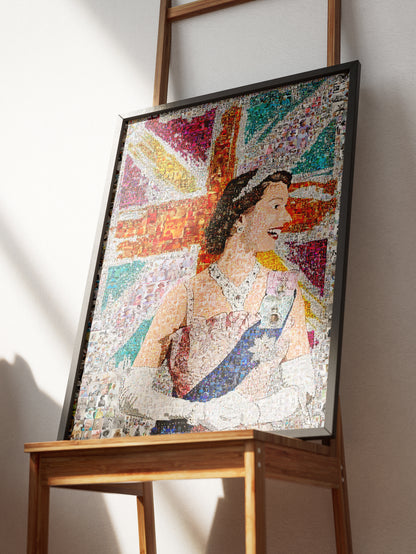 Elegant Mosaic Artwork of Queen Elizabeth II - Tribute to the Iconic Monarch