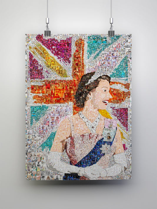 Elegant Mosaic Artwork of Queen Elizabeth II - Tribute to the Iconic Monarch