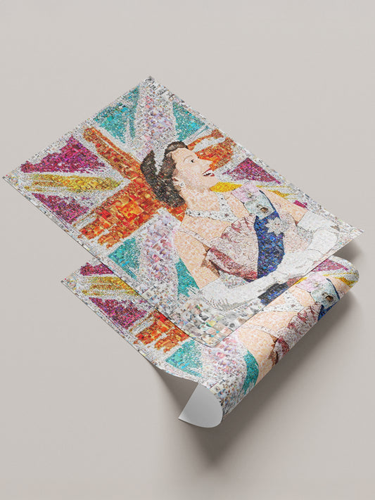 Elegant Mosaic Artwork of Queen Elizabeth II - Tribute to the Iconic Monarch