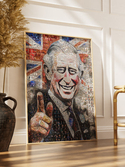 Royal Tribute: Mosaic Artwork of King Charles III - Exquisite British Heritage
