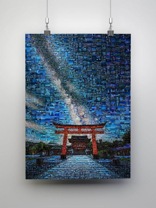 Torii gate Shinto shrine Japan mosaic art - Japanese shrine canvas wall decor