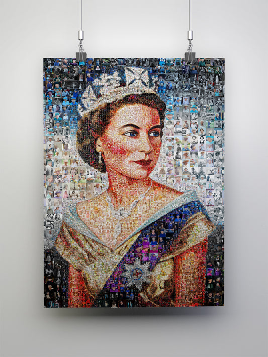 Elegant Mosaic Artwork of Queen Elizabeth II - Timeless Tribute to a Monarch