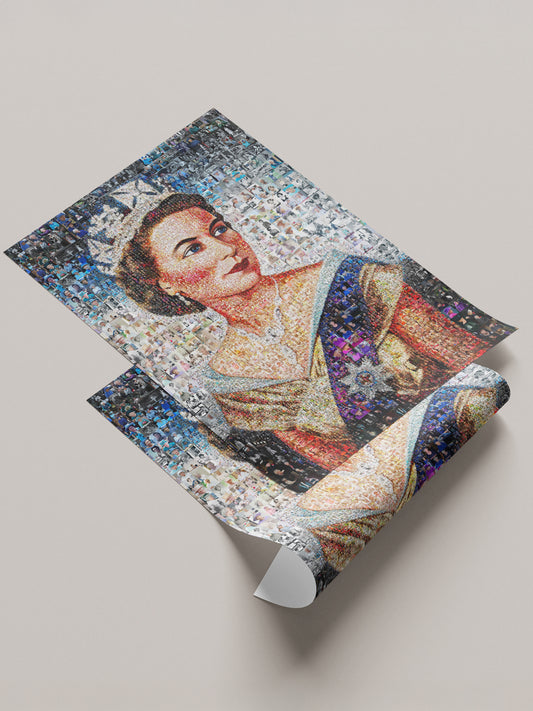 Elegant Mosaic Artwork of Queen Elizabeth II - Timeless Tribute to a Monarch