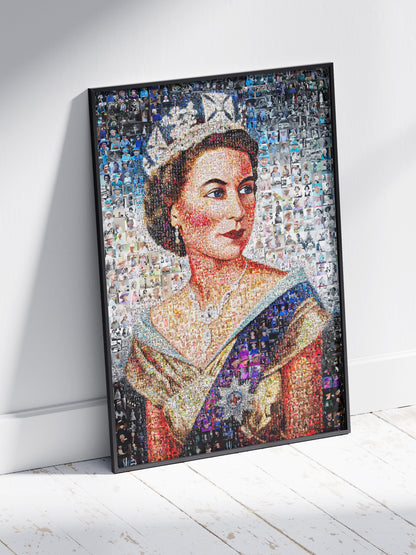 Elegant Mosaic Artwork of Queen Elizabeth II - Timeless Tribute to a Monarch