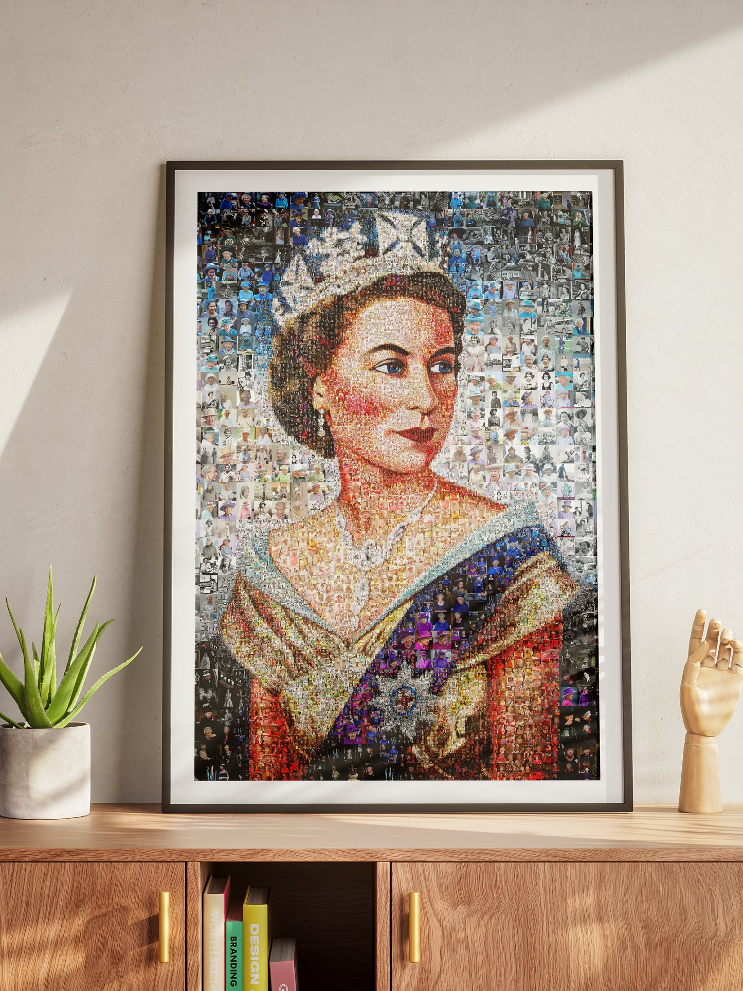 Elegant Mosaic Artwork of Queen Elizabeth II - Timeless Tribute to a Monarch
