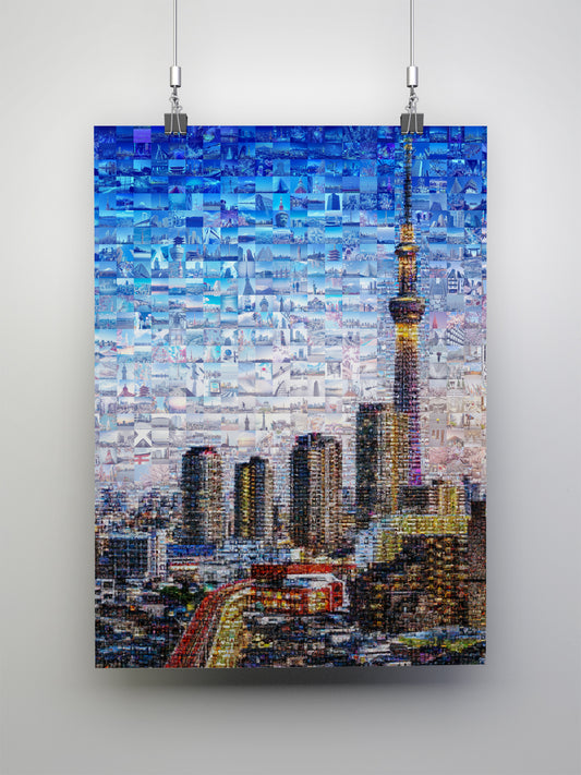 Tokyo Skytree Night Lights – Japan Mosaic Art Print AtelierMosaics