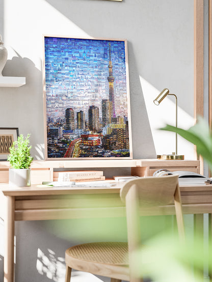 Tokyo Skytree Night Lights – Japan Mosaic Art Print AtelierMosaics