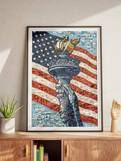 Stunning Mosaic Artwork of the Statue of Liberty and American Flag - Perfect for Home Decor AtelierMosaics