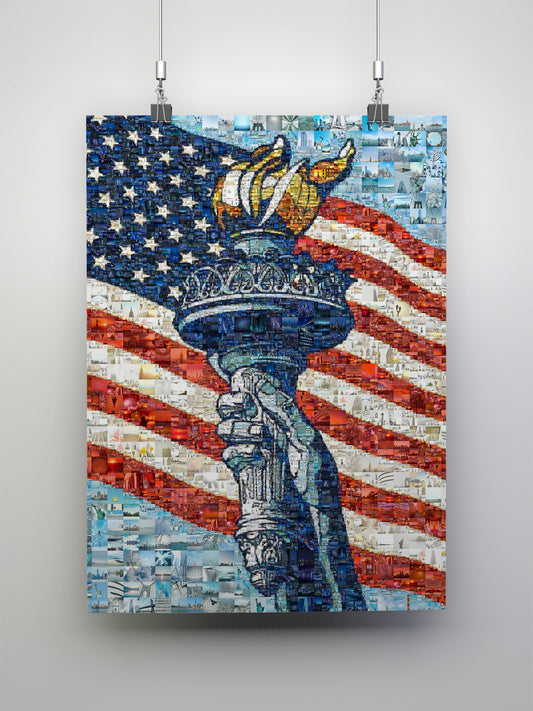 Stunning Mosaic Artwork of the Statue of Liberty and American Flag - Perfect for Home Decor