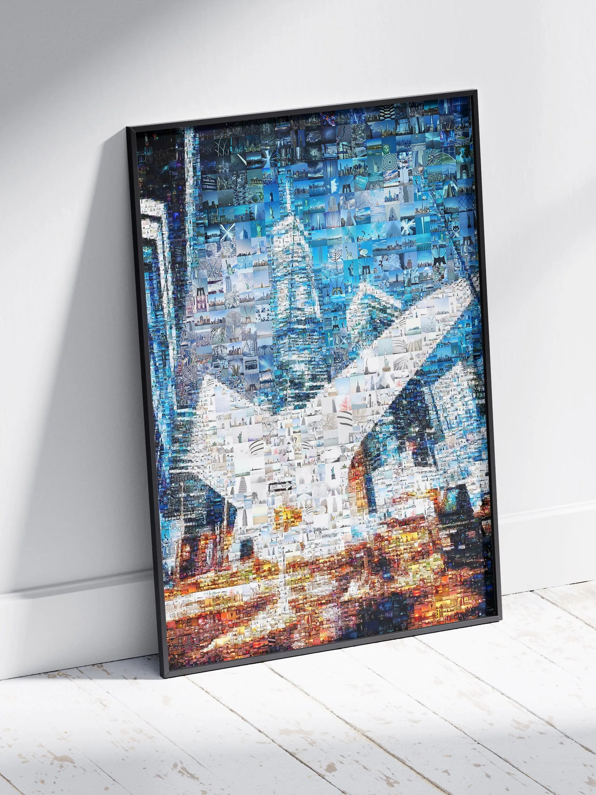 Stunning Blue Mosaic Artwork - Unique Cityscape Collage for Modern Home Decor AtelierMosaics