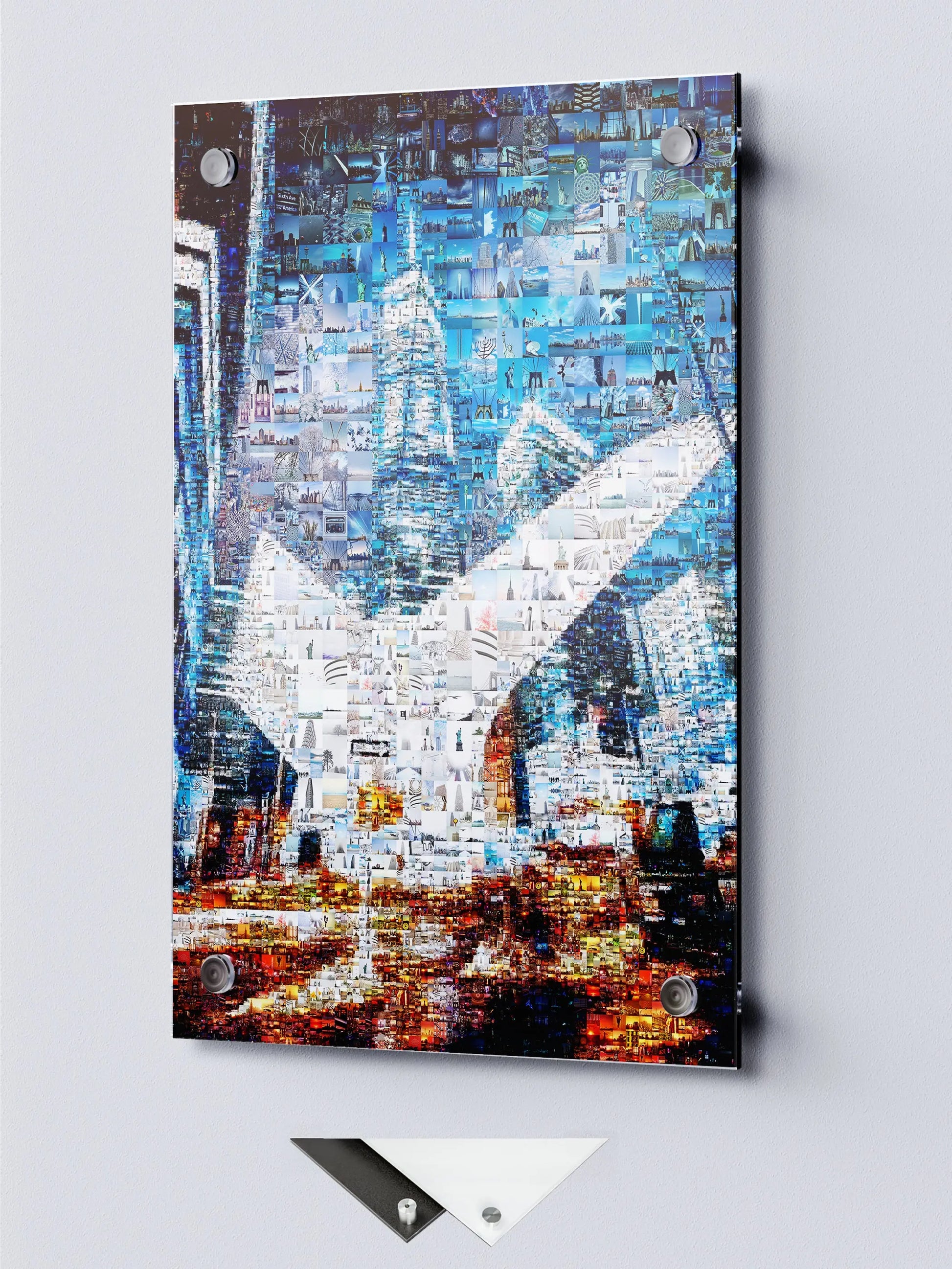 Stunning Blue Mosaic Artwork - Unique Cityscape Collage for Modern Home Decor AtelierMosaics