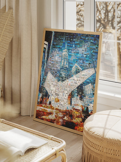 Stunning Blue Mosaic Artwork - Unique Cityscape Collage for Modern Home Decor AtelierMosaics
