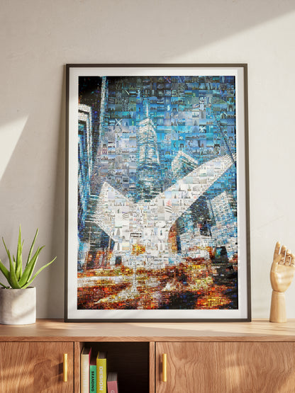 Stunning Blue Mosaic Artwork - Unique Cityscape Collage for Modern Home Decor AtelierMosaics