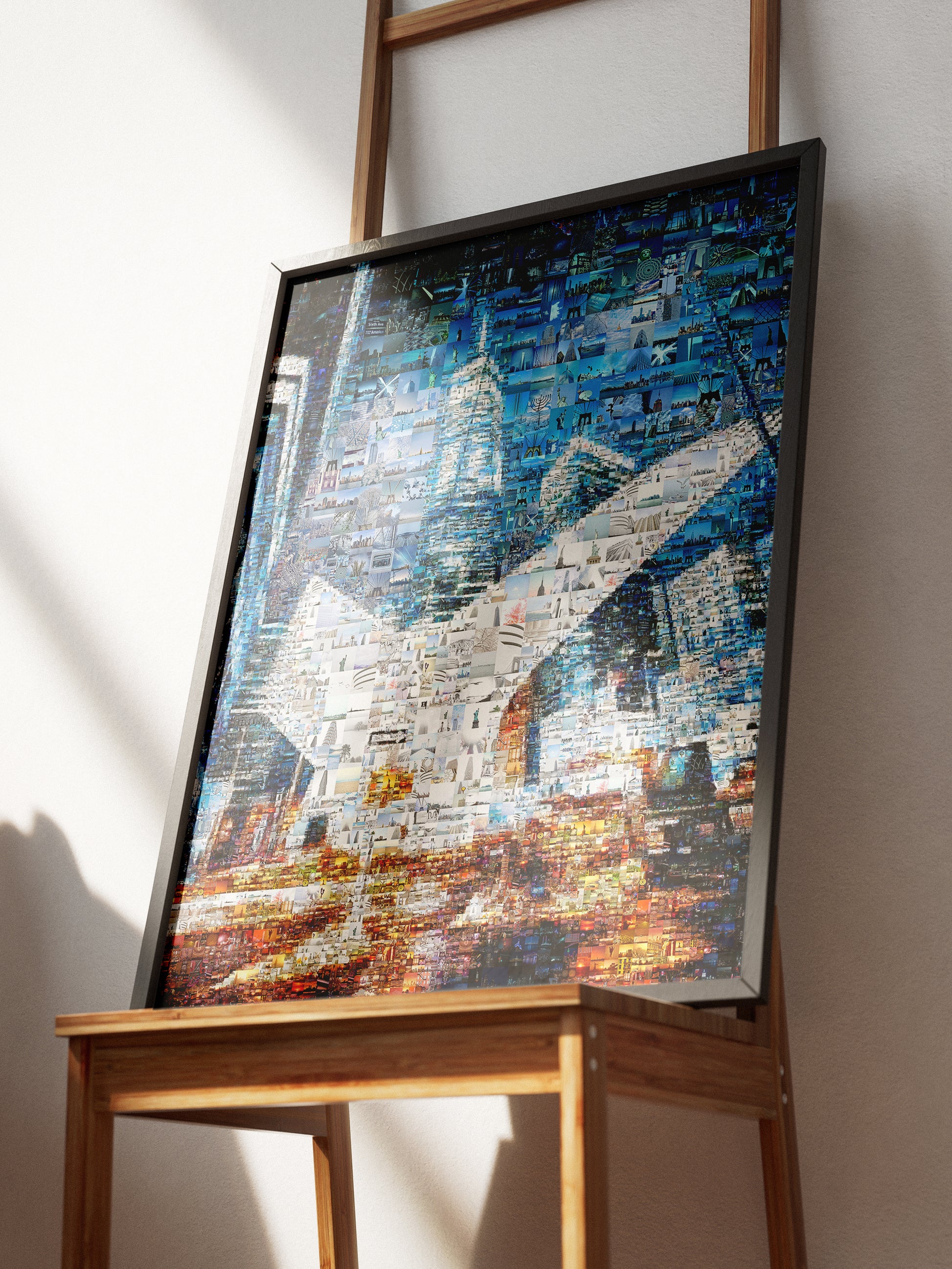 Stunning Blue Mosaic Artwork - Unique Cityscape Collage for Modern Home Decor AtelierMosaics
