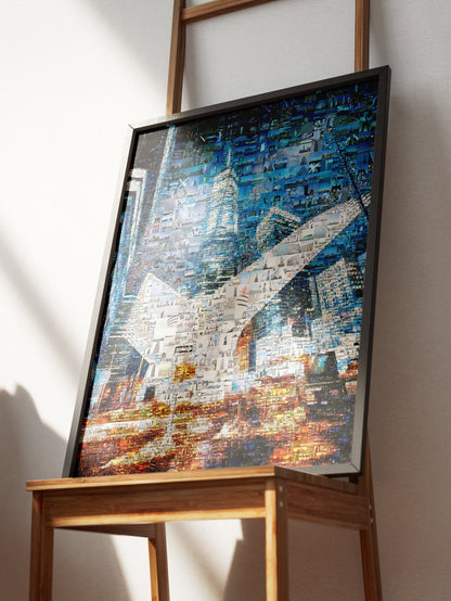 Stunning Blue Mosaic Artwork - Unique Cityscape Collage for Modern Home Decor AtelierMosaics
