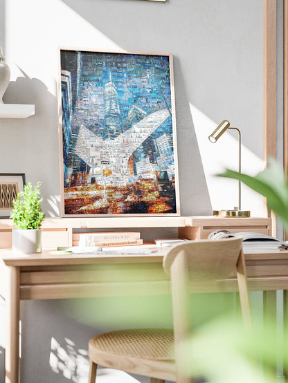 Stunning Blue Mosaic Artwork - Unique Cityscape Collage for Modern Home Decor AtelierMosaics