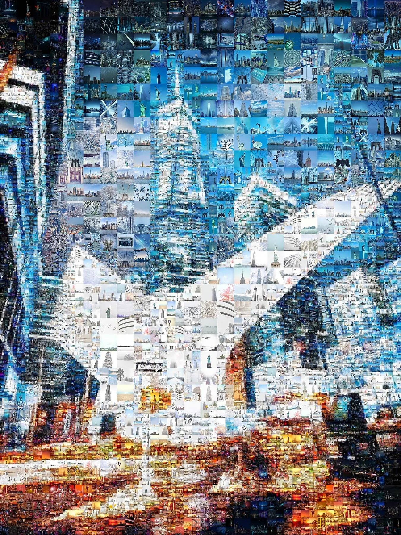 Stunning Blue Mosaic Artwork - Unique Cityscape Collage for Modern Home Decor AtelierMosaics