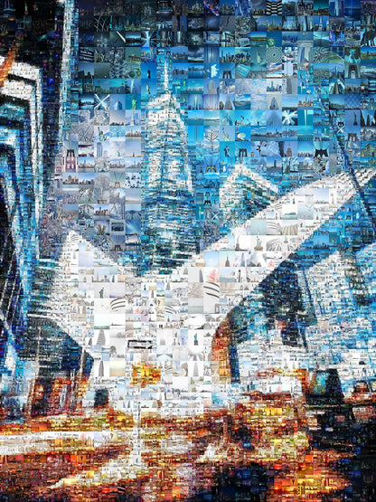 Stunning Blue Mosaic Artwork - Unique Cityscape Collage for Modern Home Decor AtelierMosaics